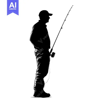 Aset premium populer: Silhouette of a Fisherman Holding a Fishing Rod