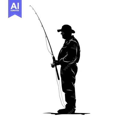 Premium design asset: Silhouette of a Fisherman Holding a Fishing Rod