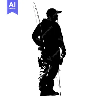 Aset desain premium: Silhouette of a Fisherman Holding a Fishing Rod