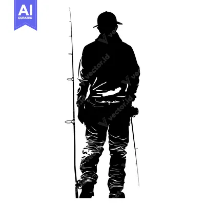 Premium design asset: Silhouette of a Fisherman Holding a Fishing Rod