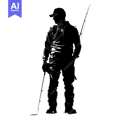 Silhouette of a Man Fishing with a Rod