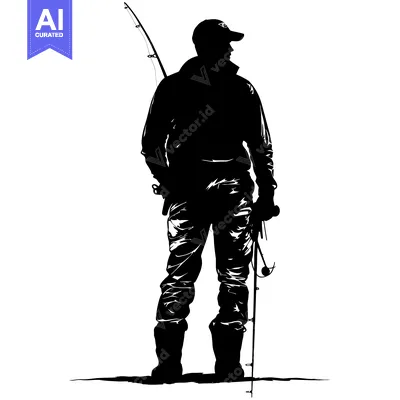 Premium design asset: Silhouette of a Fisherman Holding a Fishing Rod