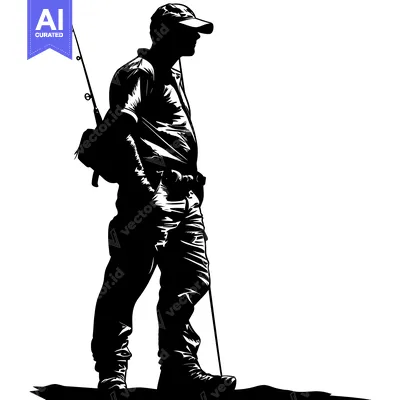 Aset premium populer: Silhouette of a Fisherman Holding a Rod