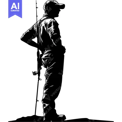 Aset premium populer: Silhouette of a Fisherman with a Fishing Rod