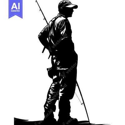 Aset premium populer: Silhouette of a Fisherman Holding a Fishing Rod
