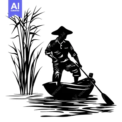 Popular premium asset: Silhouette of a Man Rowing a Boat Through Tall Grass