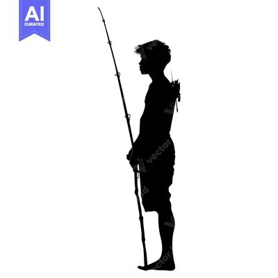 Aset premium populer: Silhouette of a Young Boy Holding a Fishing Rod
