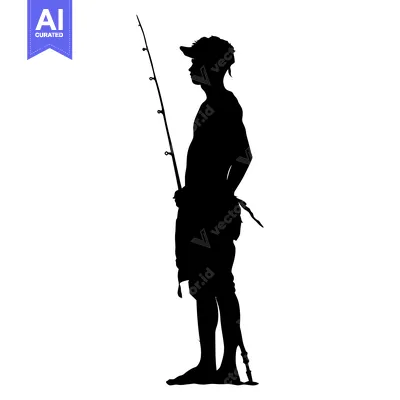 Silhouette of a Fisherman Holding a Fishing Rod