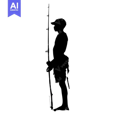 Aset desain premium: Silhouette of a Fisherman Holding a Fishing Rod