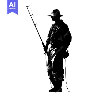 Aset premium populer: Silhouette of a Fisherman Holding a Fishing Rod