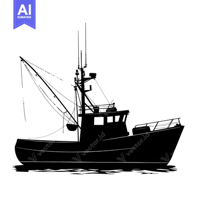 Premium design asset: Silhouette of a Fishing Vessel with a Boom and a Basket