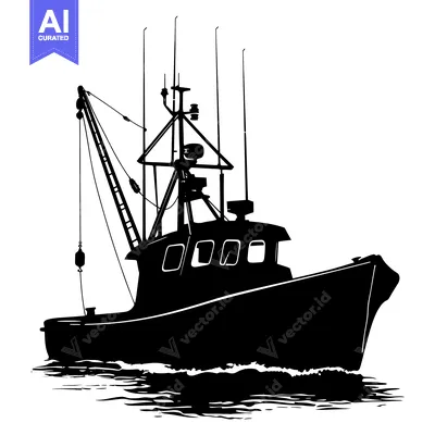 Premium design asset: Silhouette of a fishing boat with a crane on the deck