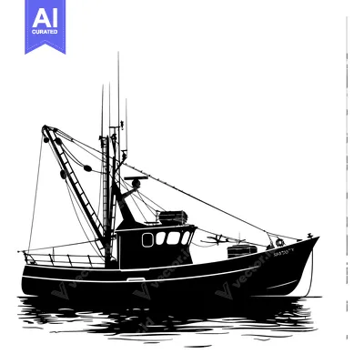 Popular premium asset: A Black and White Silhouette of a Fishing Boat in Water