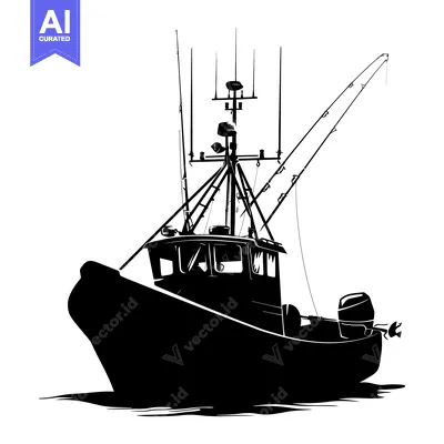 Aset premium populer: Black and White Silhouette of a Fishing Boat with an Outboard Motor