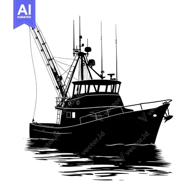 Popular premium asset: Black and White Silhouette of a Fishing Boat with its Anchor Down