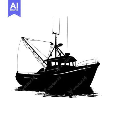 Aset premium populer: Black and White Silhouette of a Fishing Boat on the Water