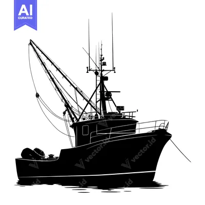 Aset premium populer: Silhouette of a Fishing Boat with a Crane Arm