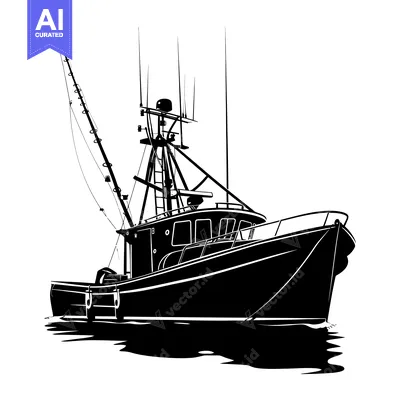Premium design asset: Black and White Silhouette of a Fishing Boat