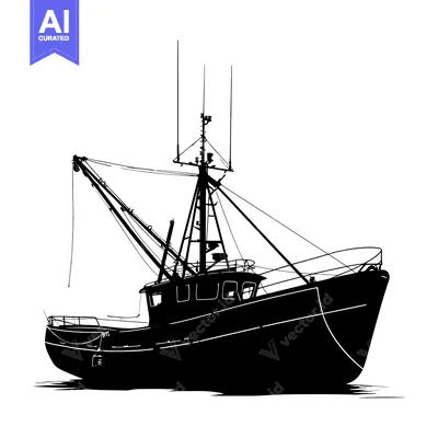 Popular premium asset: Silhouette of a Fishing Boat with a Crane