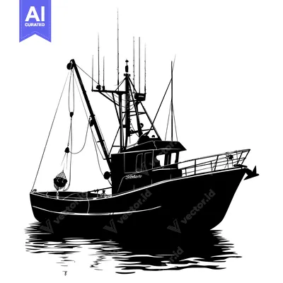 Popular premium asset: Silhouette of a Fishing Boat with a Net and Anchors