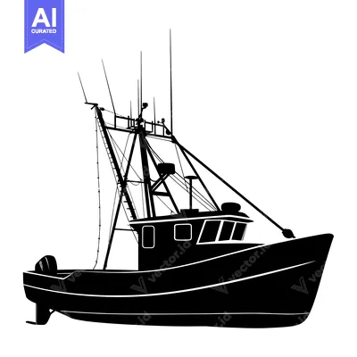 Silhouette of a Fishing Boat with Multiple Masts and Ropes