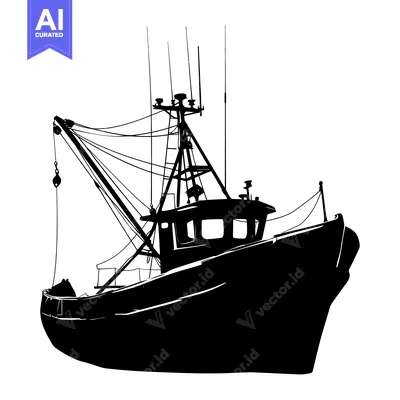 Aset premium populer: Black and White Silhouette of a Fishing Boat with a Crane