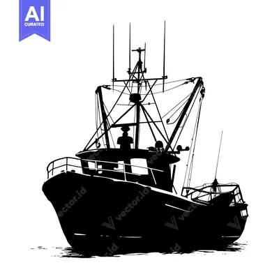 Premium design asset: Black and White Silhouette of a Fishing Boat