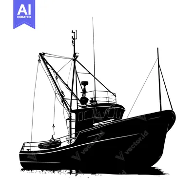 Aset premium populer: Silhouette of a Fishing Boat with a Crane