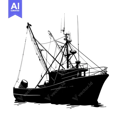 Silhouette of a Fishing Vessel on the Water