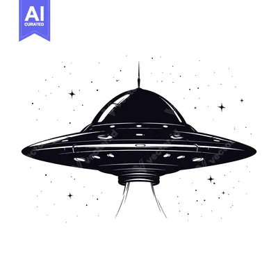 Premium design asset: Black and White Illustration of a UFO in Space