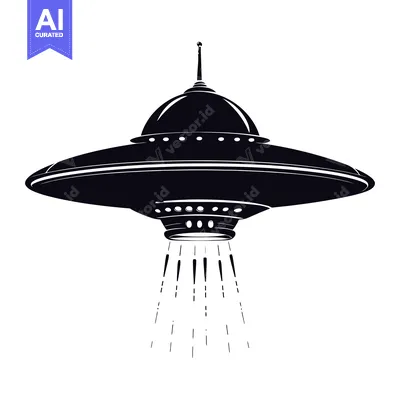 Aset premium populer: Black and White Silhouette of a Flying Saucer with a Beam of Light