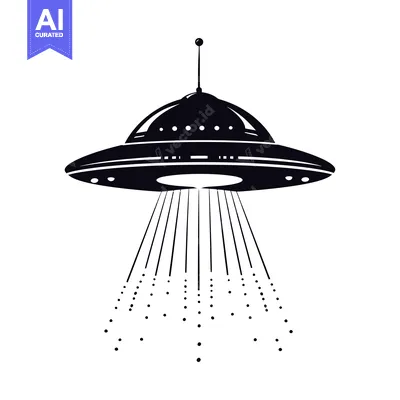 Premium design asset: Black and White Silhouette of a UFO with Beam of Light