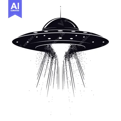 Premium design asset: Silhouette of a UFO with a beam of light emanating from it