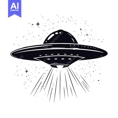 Popular premium asset: Black and White Silhouette of a UFO with Stars and Beams