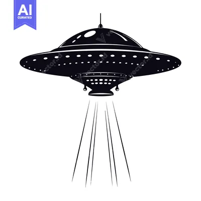 Popular premium asset: Black and White Silhouette of a UFO with a Beam of Light