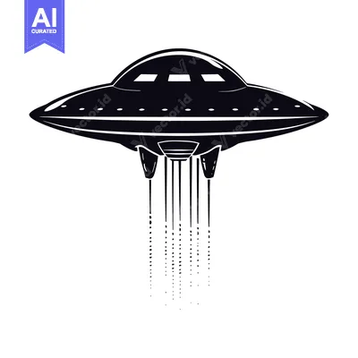 Premium design asset: Black and White Silhouette of a UFO with Beams