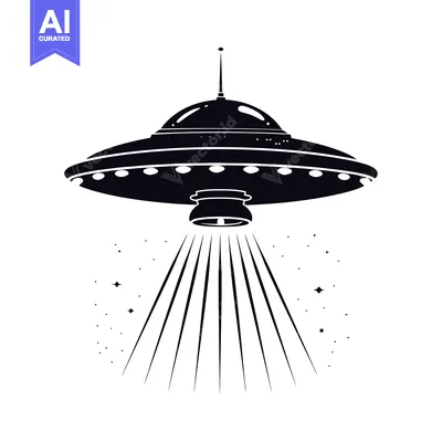 Popular premium asset: Black and White Silhouette of a UFO with Rays of Light
