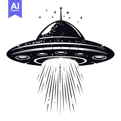 Popular premium asset: Black and White Illustration of a UFO with Beam of Light