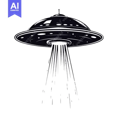 Aset desain premium: Black and White Illustration of a Flying Saucer