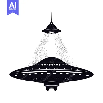 Aset desain premium: Two Black and White Silhouettes of Unidentified Flying Objects