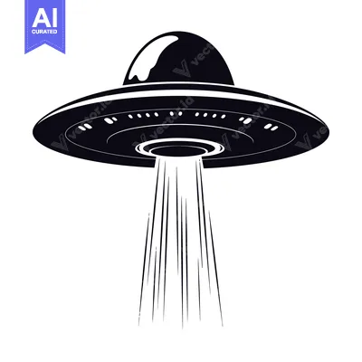 Aset premium populer: Black and White Silhouette of a Flying Saucer with Beam of Light