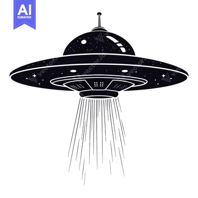 Popular premium asset: Black and White Silhouette of a Flying Saucer with a Beam of Light