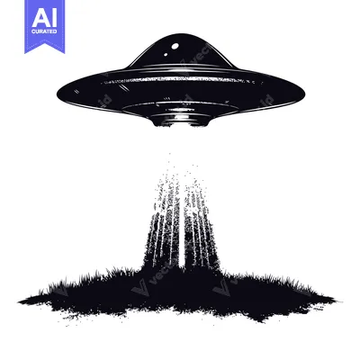 Premium design asset: A Black and White Illustration of a UFO Hovering Above Grass