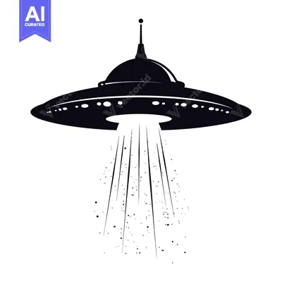Popular premium asset: Black and White Silhouette of a UFO with Light Beams