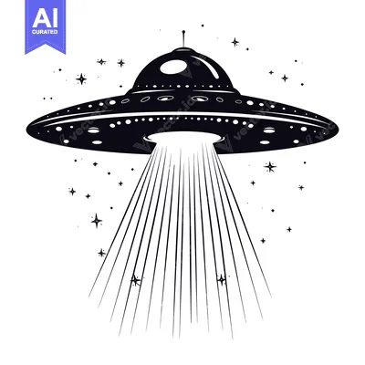 Aset premium populer: Black and White Illustration of a UFO with Beams of Light