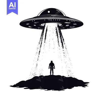 Aset desain premium: Silhouette of a UFO Hovering Over a Person on a Hill