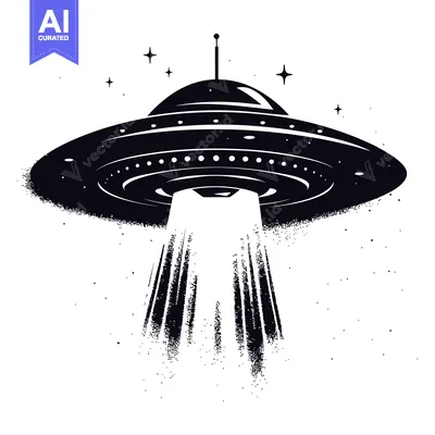 Aset premium populer: Black and White Illustration of a UFO with a Beam of Light