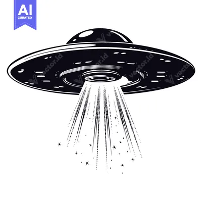 Aset premium populer: Black and White Illustration of a UFO with Light Beams