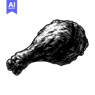 Aset premium populer: A black and white illustration of a chicken drumstick