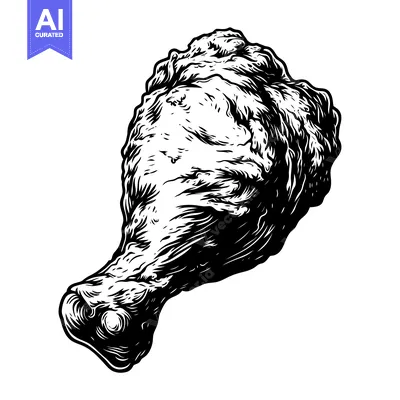 Premium design asset: Black and White Illustration of a Chicken Leg